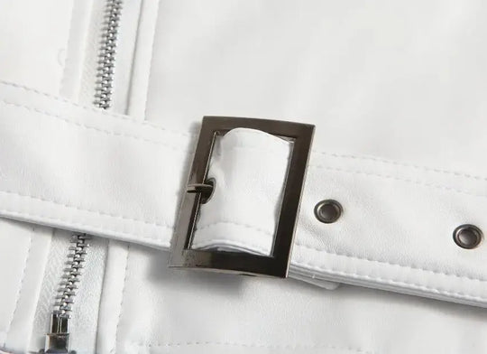 Men's White PU Leather Jacket, Long Sleeve Motorcycle Punk Style Coat, Autumn Winter MedSurgery Store For Digital Health