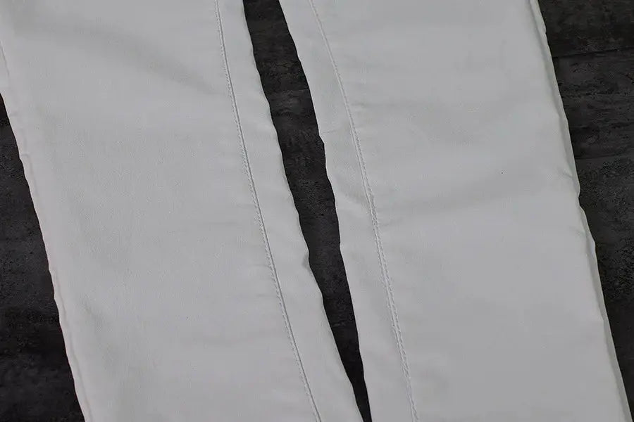 Women's low rise pants, elastic tight pants with double zipper, white faux leather pants for women MedSurgery Store For Digital Health