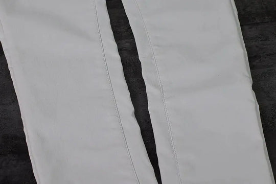 Women's low rise pants, elastic tight pants with double zipper, white faux leather pants for women MedSurgery Store For Digital Health