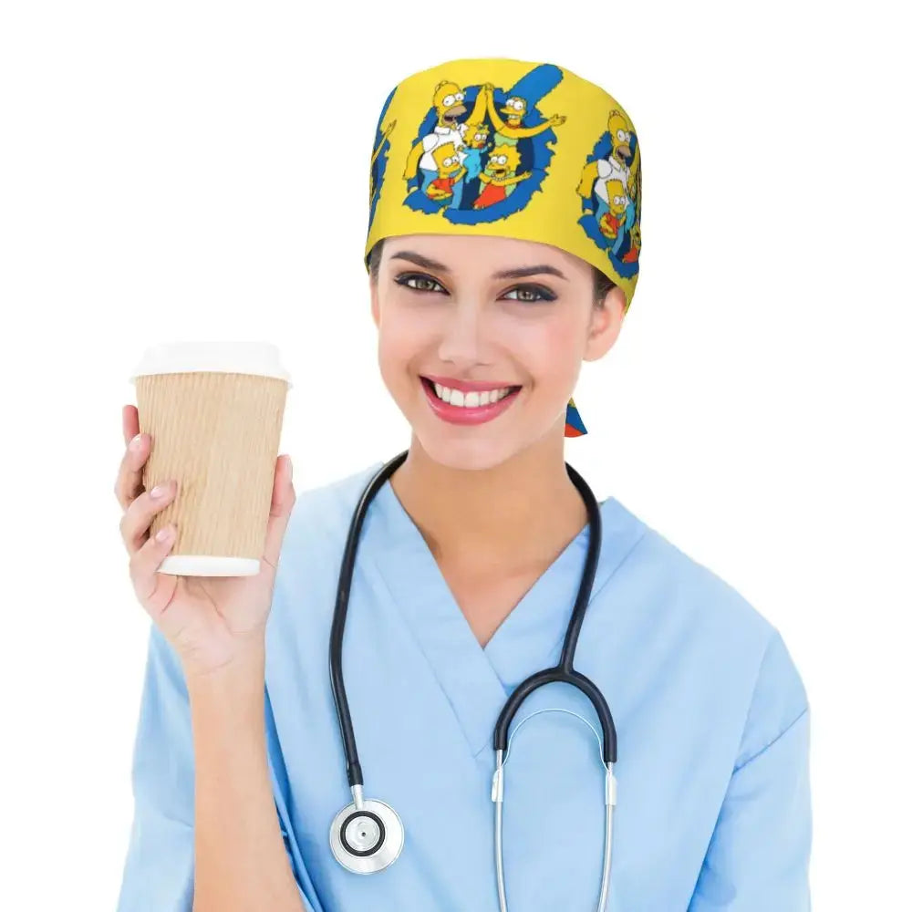 Customized The Simpsons Cartoon Cartoon Medical Staff Scrubs Hat Men Women Doctor Nursing Surgical Scrub Caps MedSurgery Store For Digital Health
