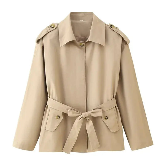 Women's trench coat, new cropped coat with belt, lapel, stylish casual top for women 2025 MedSurgery Store For Digital Health