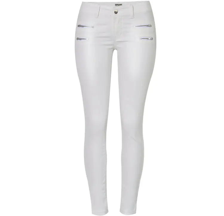 Women's low rise pants, elastic tight pants with double zipper, white faux leather pants for women MedSurgery Store For Digital Health