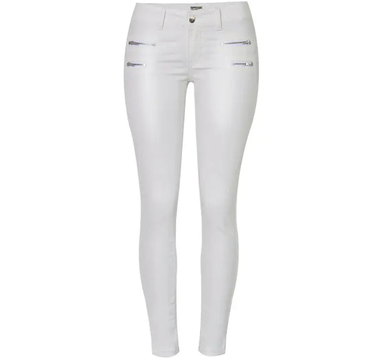 Women's low rise pants, elastic tight pants with double zipper, white faux leather pants for women MedSurgery Store For Digital Health