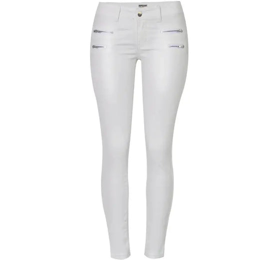 Women's low rise pants, elastic tight pants with double zipper, white faux leather pants for women MedSurgery Store For Digital Health