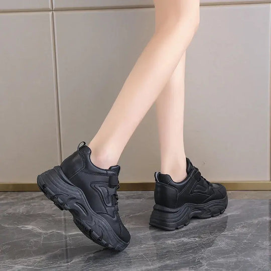 Women's white platform sneakers, vulcanized lace-up shoes with thick bottom, Pu leather, breathable, spring 2024 MedSurgery Store For Digital Health