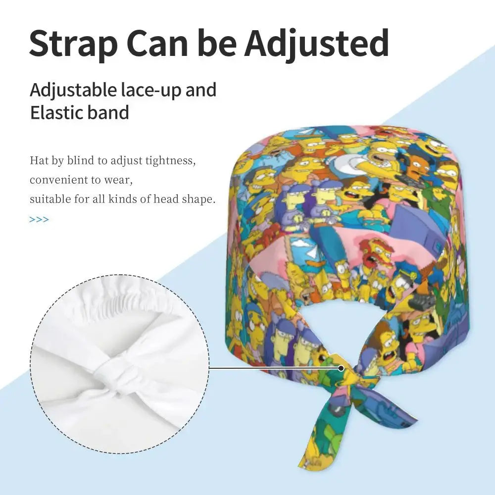 Customized The Simpsons Cartoon Cartoon Medical Staff Scrubs Hat Men Women Doctor Nursing Surgical Scrub Caps MedSurgery Store For Digital Health