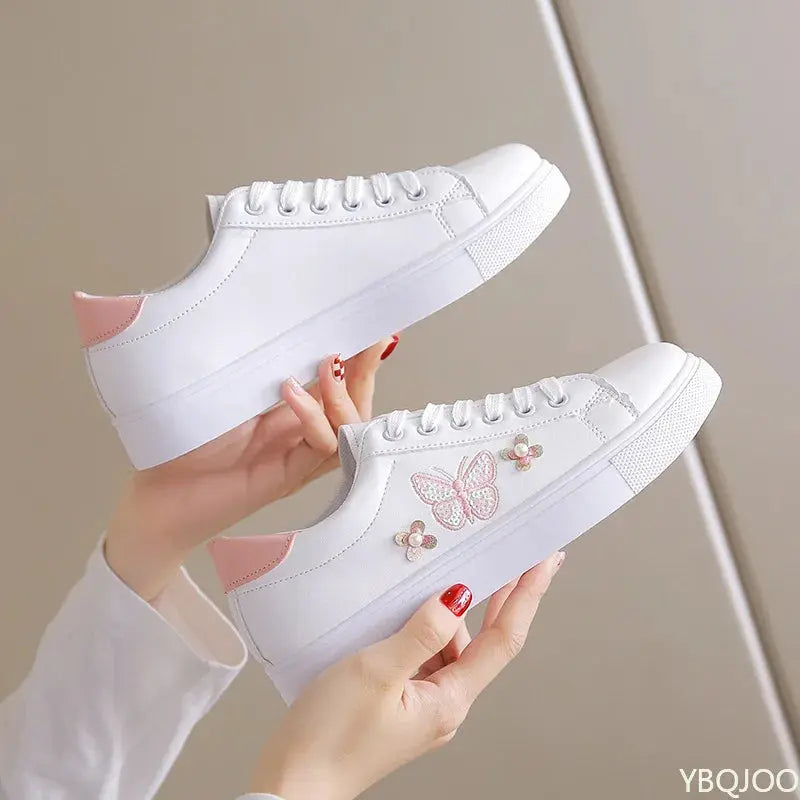 Women's New White Shoes, Fashionable Breathable Flat Shoes, Leather Lace-up Casual Shoes, Comfortable and Versatile Women's Sneakers MedSurgery Store For Digital Health