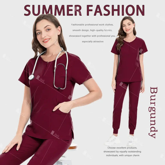 Medical Uniform, Elastic Scrub Set, Hospital Surgical Gowns, Tops, Pants, Nursing Workwear, Medical Scrubs, Medical Accessories CJdropshipping