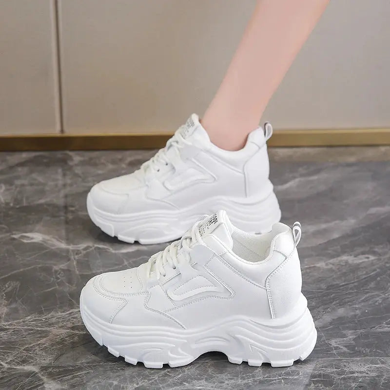 Women's white platform sneakers, vulcanized lace-up shoes with thick bottom, Pu leather, breathable, spring 2024 MedSurgery Store For Digital Health