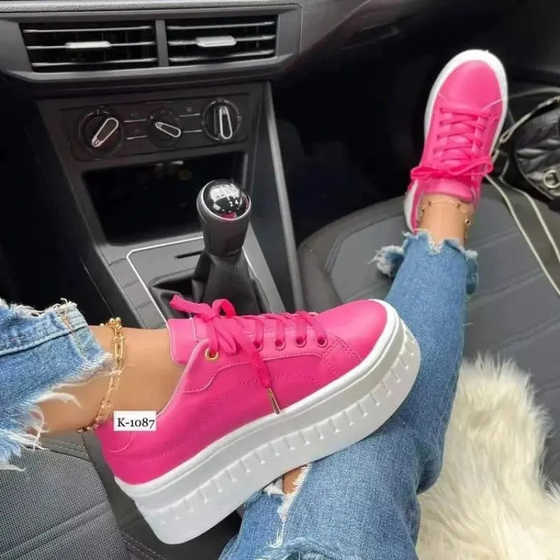 White Shoes, Women's Casual Shoes, New 2025 Platform Sneakers, Solid Color Women's Shoes, Trendy Lightweight PU Vulcanized Shoes MedSurgery Store For Digital Health