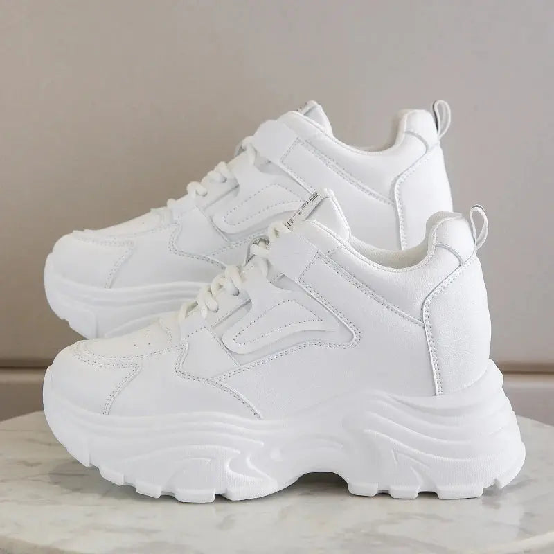 Women's white platform sneakers, vulcanized lace-up shoes with thick bottom, Pu leather, breathable, spring 2024 MedSurgery Store For Digital Health
