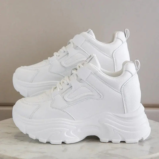 Women's white platform sneakers, vulcanized lace-up shoes with thick bottom, Pu leather, breathable, spring 2024 MedSurgery Store For Digital Health