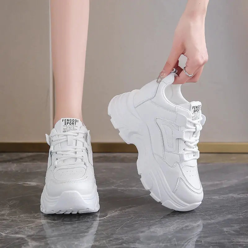 Women's white platform sneakers, vulcanized lace-up shoes with thick bottom, Pu leather, breathable, spring 2024 MedSurgery Store For Digital Health