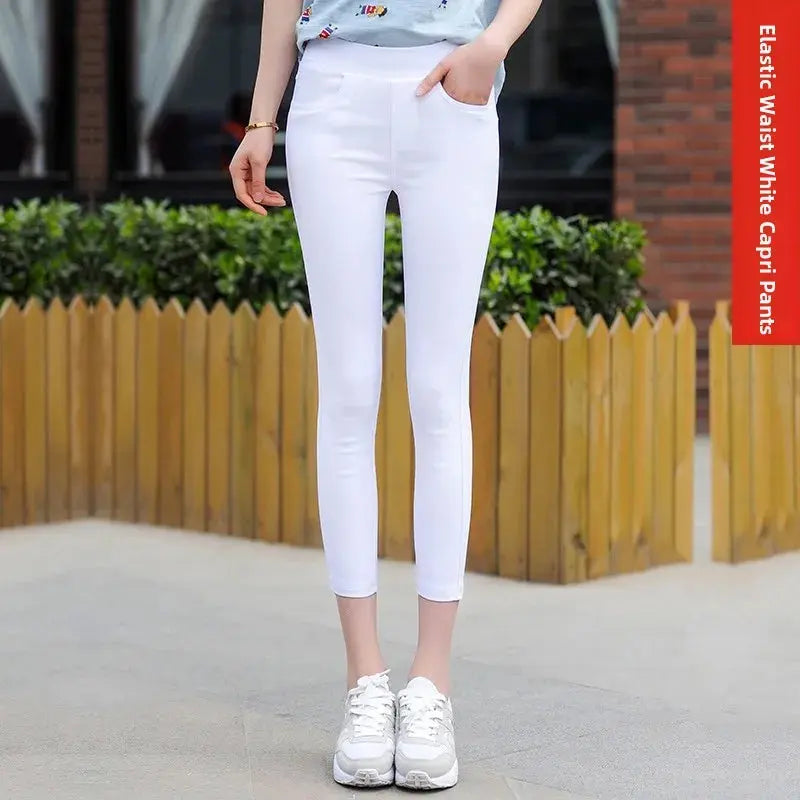 Women's high waist white thin leggings, summer eighteen adeazant plones, small foot plones sie... MedSurgery Store For Digital Health