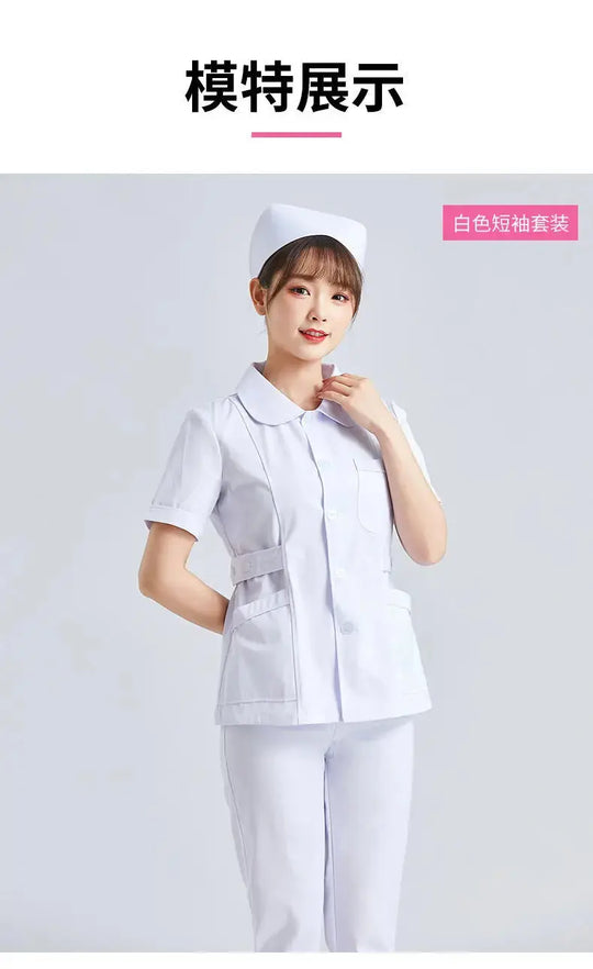 Elite White Nurse Uniform - Women's Short Sleeve Adjustable Scrub Top CJdropshipping