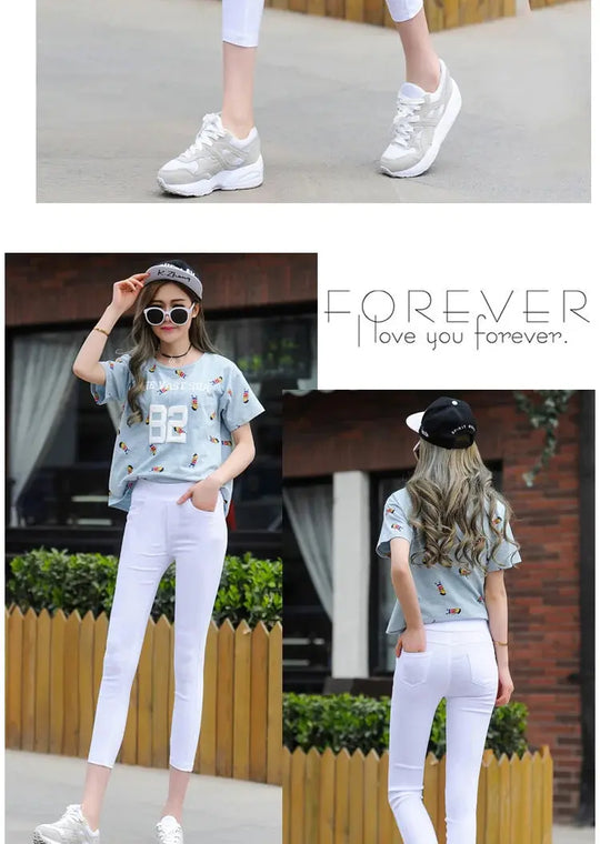 Women's high waist white thin leggings, summer eighteen adeazant plones, small foot plones sie... MedSurgery Store For Digital Health