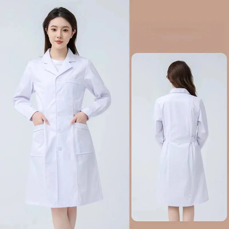 Women's white medical gown, cotton nurse medical uniform, hospital workwear, scientific laboratory pharmacy professional work uniform MedSurgery Store For Digital Health
