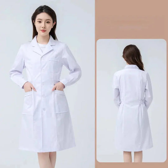 Women's white medical gown, cotton nurse medical uniform, hospital workwear, scientific laboratory pharmacy professional work uniform MedSurgery Store For Digital Health