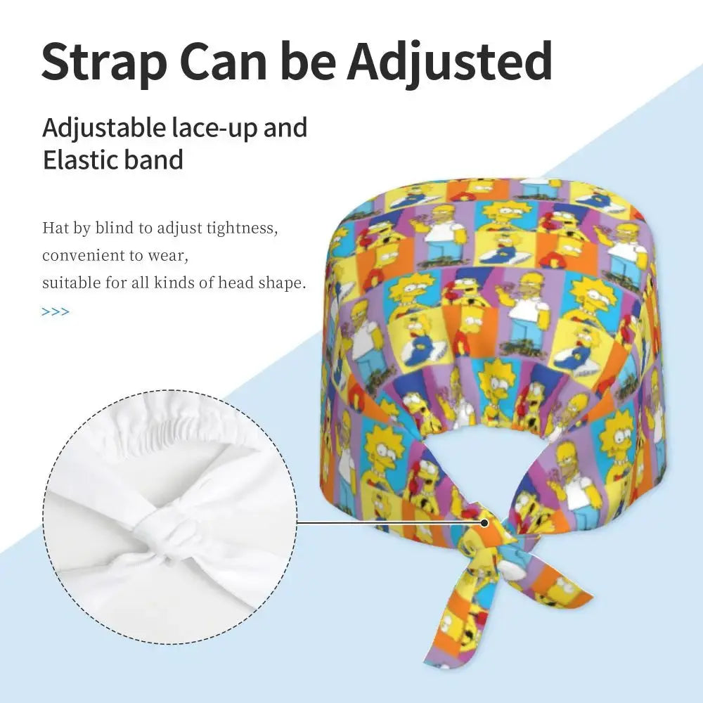 Customized The Simpsons Cartoon Cartoon Medical Staff Scrubs Hat Men Women Doctor Nursing Surgical Scrub Caps MedSurgery Store For Digital Health
