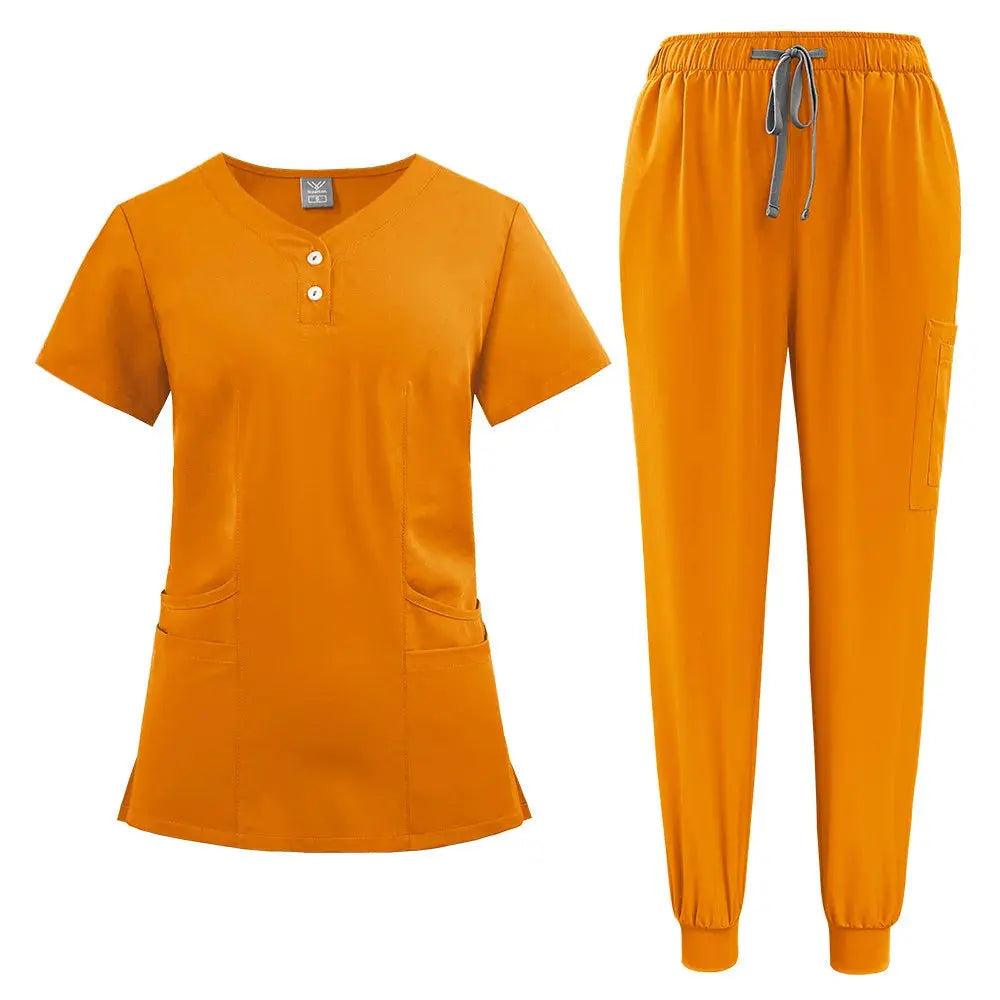 Women's gown set, V-neck pocket top, exfoliating jogging pants with drawstring, nursing scrubs, surgical scrubs CJdropshipping