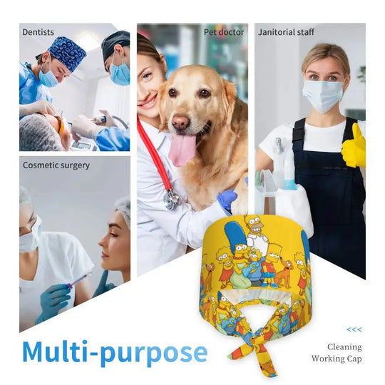 Customized The Simpsons Cartoon Cartoon Medical Staff Scrubs Hat Men Women Doctor Nursing Surgical Scrub Caps MedSurgery Store For Digital Health