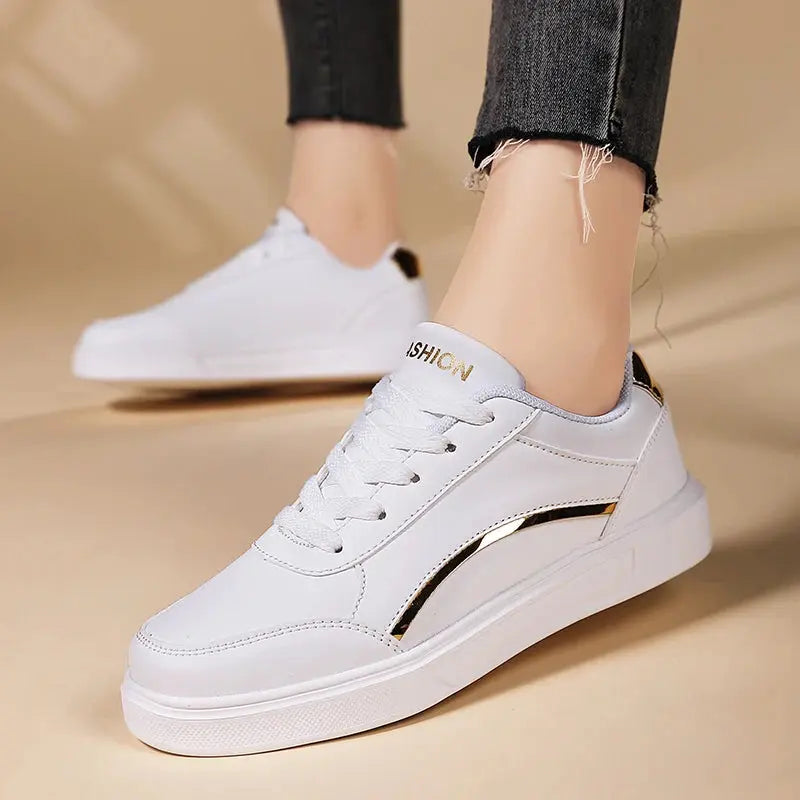 Women's white shoes, white slate lace-up casual flat shoes, PU leather walking shoes, thick sole, luxury outdoor fashion MedSurgery Store For Digital Health