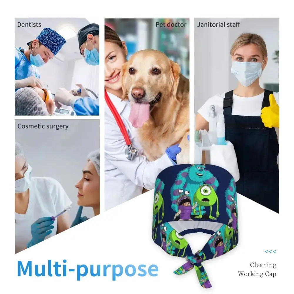 Customized adjustable work cap with Monsters University cartoon, surgical cap for men and women, surgical cap for nursing, doctor and surgeon MedSurgery Store For Digital Health