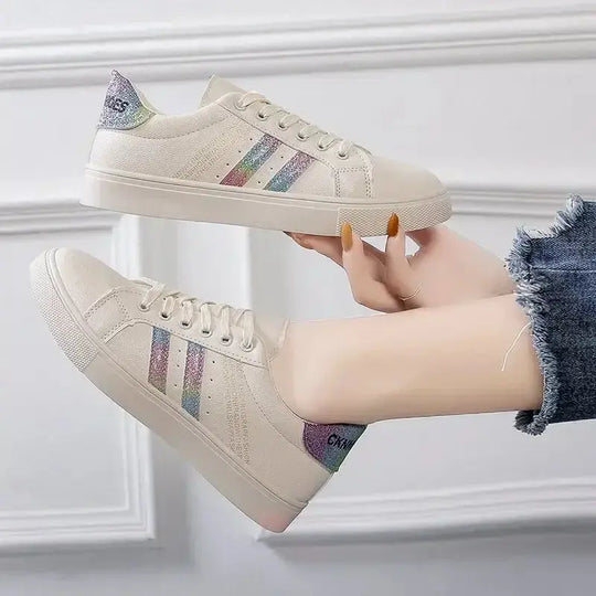 *Women's Vulcanized Pu Leather Casual Shoes, White Sneakers, Spring Fashion, New Off White Shoes MedSurgery Store For Digital Health