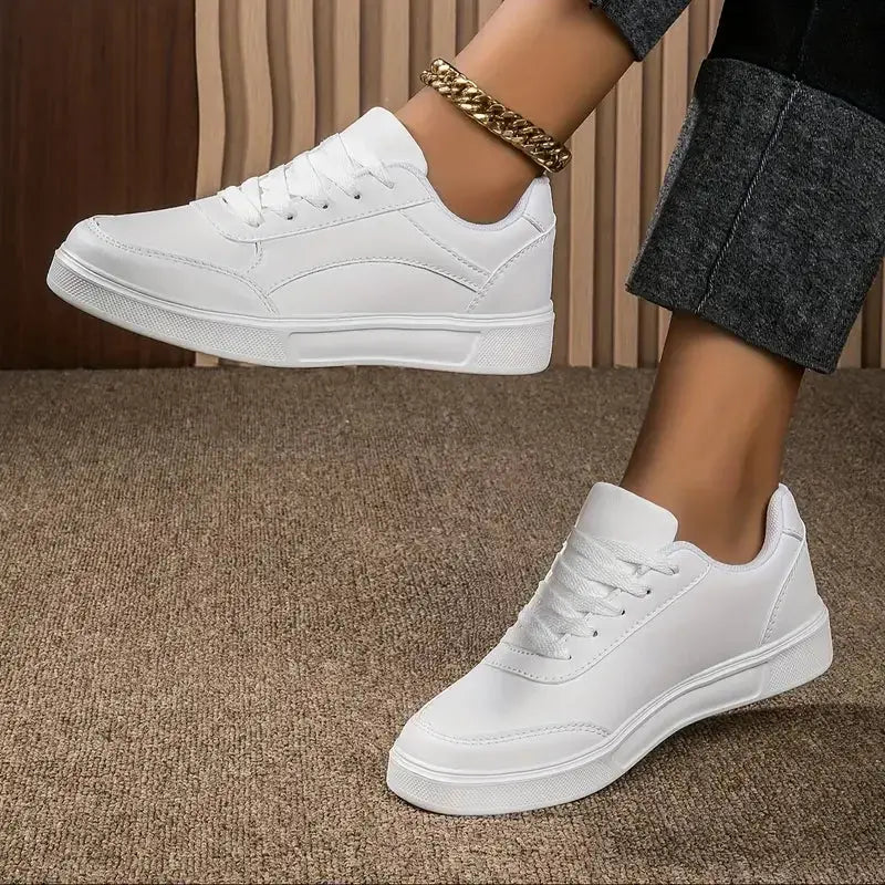 Women's white shoes, white slate lace-up casual flat shoes, PU leather walking shoes, thick sole, luxury outdoor fashion MedSurgery Store For Digital Health