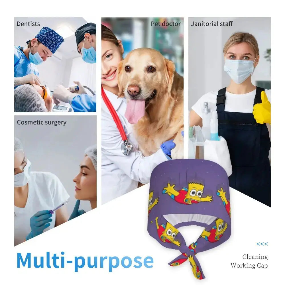 Customized The Simpsons Cartoon Cartoon Medical Staff Scrubs Hat Men Women Doctor Nursing Surgical Scrub Caps MedSurgery Store For Digital Health