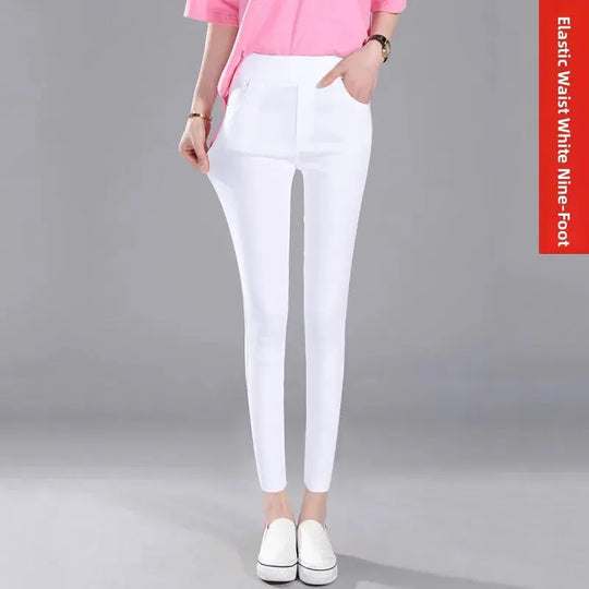 Women's high waist white thin leggings, summer eighteen adeazant plones, small foot plones sie... MedSurgery Store For Digital Health