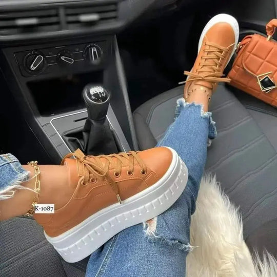 White Shoes, Women's Casual Shoes, New 2025 Platform Sneakers, Solid Color Women's Shoes, Trendy Lightweight PU Vulcanized Shoes MedSurgery Store For Digital Health
