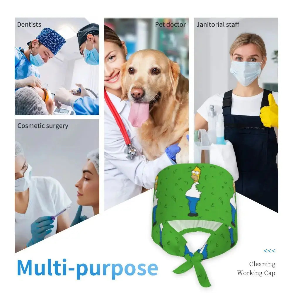 Customized The Simpsons Cartoon Cartoon Medical Staff Scrubs Hat Men Women Doctor Nursing Surgical Scrub Caps MedSurgery Store For Digital Health