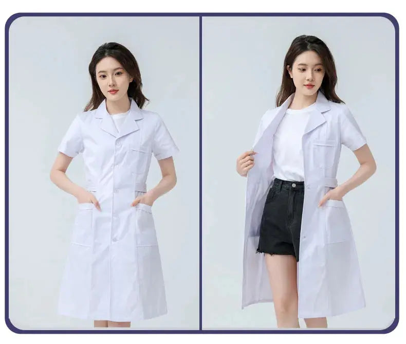 Women's white medical gown, cotton nurse medical uniform, hospital workwear, scientific laboratory pharmacy professional work uniform MedSurgery Store For Digital Health