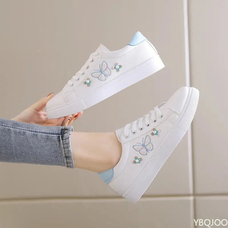 Women's New White Shoes, Fashionable Breathable Flat Shoes, Leather Lace-up Casual Shoes, Comfortable and Versatile Women's Sneakers MedSurgery Store For Digital Health