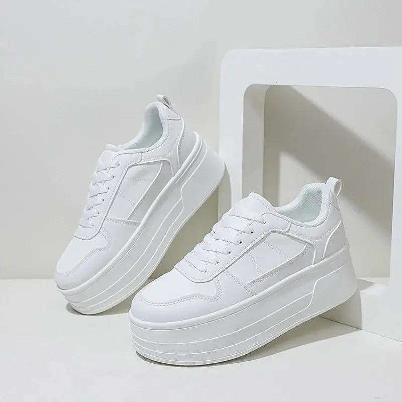 Women's white sneakers, high quality leather casual shoes, women's designer high rise athletic shoes, vulcanized shoe with platform MedSurgery Store For Digital Health