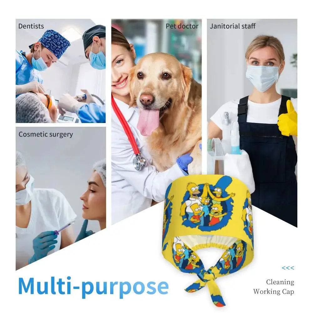 Customized The Simpsons Cartoon Cartoon Medical Staff Scrubs Hat Men Women Doctor Nursing Surgical Scrub Caps MedSurgery Store For Digital Health