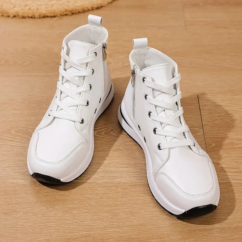 Women's high platform white sneakers, 2025 autumn light casual sneakers, women's PU leather thick sole ankle boots MedSurgery Store For Digital Health