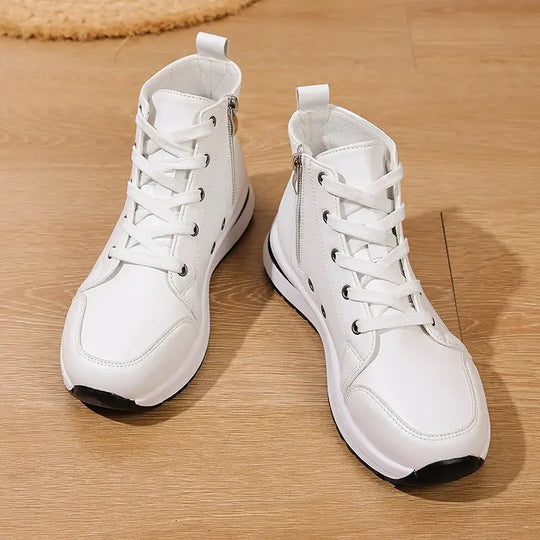 Women's high platform white sneakers, 2025 autumn light casual sneakers, women's PU leather thick sole ankle boots MedSurgery Store For Digital Health