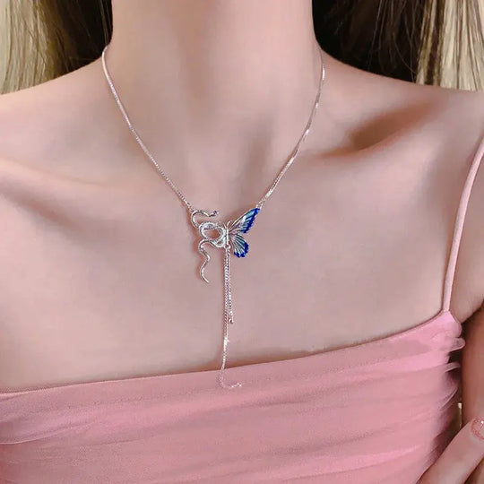 Women's Butterfly and Snake Pendant Necklace, Punk Y2K Tassel Choker, Cosplaying Jewelry Accessory MedSurgery Store For Digital Health