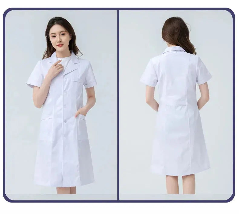 Women's white medical gown, cotton nurse medical uniform, hospital workwear, scientific laboratory pharmacy professional work uniform MedSurgery Store For Digital Health