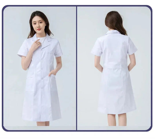 Women's white medical gown, cotton nurse medical uniform, hospital workwear, scientific laboratory pharmacy professional work uniform MedSurgery Store For Digital Health
