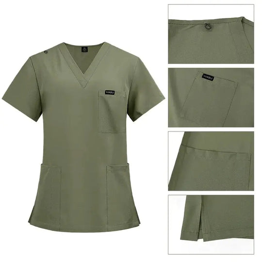 Short Sleeve Women's Scrubs - Nurse Scrubs Comfortable and Protective Scrubs for Hospital, Insulation and Skin Care (94% Polyester + 6% Spandex) CJdropshipping