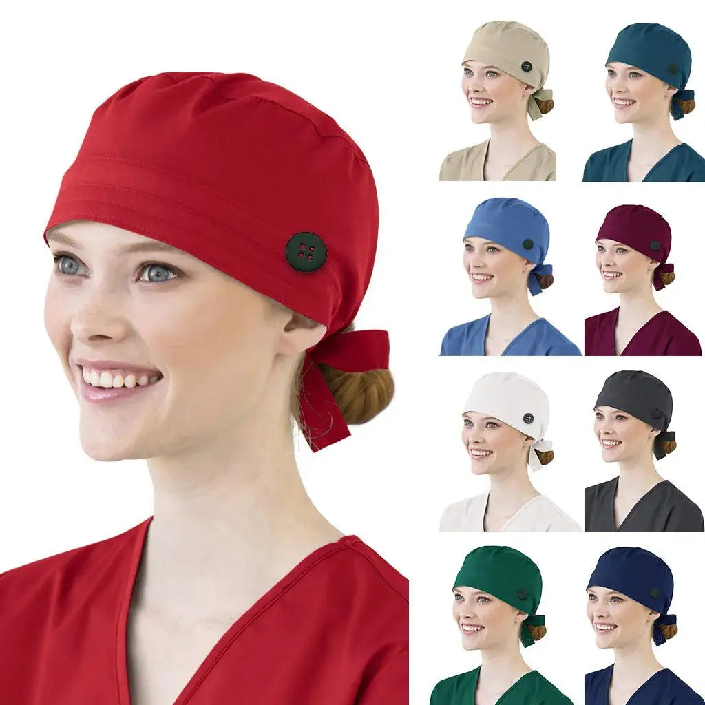 Solid Color Pet Care Caps with Button, Agency Work Caps, Beauty Work Caps, Lab Nursing Cap CJdropshipping