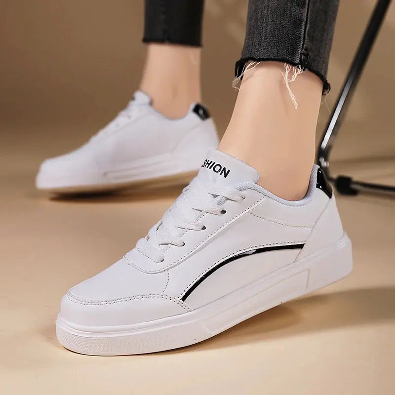 Women's white shoes, white slate lace-up casual flat shoes, PU leather walking shoes, thick sole, luxury outdoor fashion MedSurgery Store For Digital Health