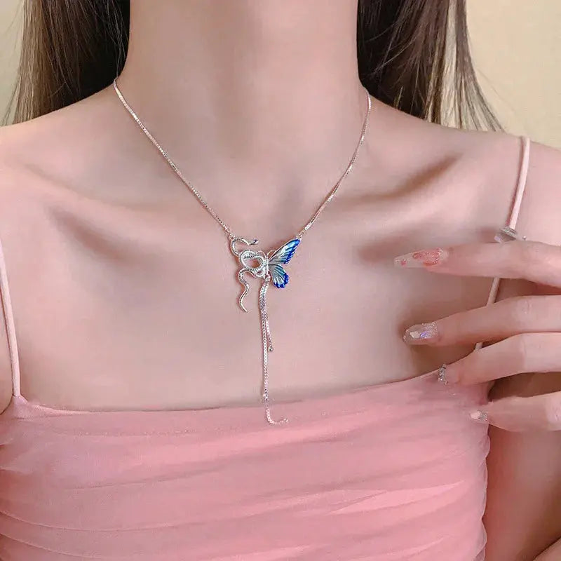 Women's Butterfly and Snake Pendant Necklace, Punk Y2K Tassel Choker, Cosplaying Jewelry Accessory MedSurgery Store For Digital Health