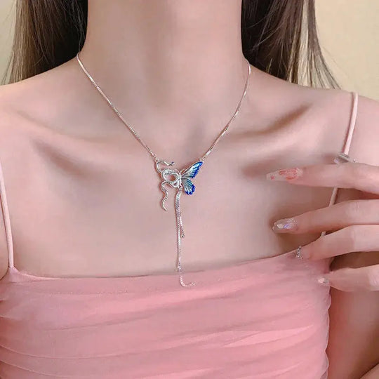 Women's Butterfly and Snake Pendant Necklace, Punk Y2K Tassel Choker, Cosplaying Jewelry Accessory MedSurgery Store For Digital Health