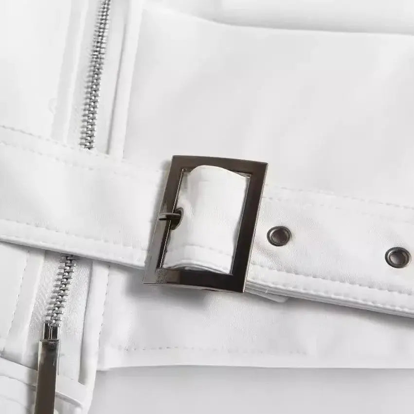 Men's White PU Leather Jacket, Long Sleeve Motorcycle Punk Style Coat, Autumn Winter MedSurgery Store For Digital Health