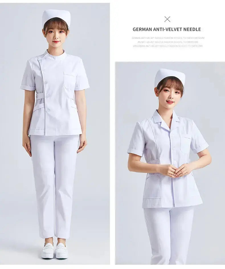 Elite White Nurse Uniform - Women's Short Sleeve Adjustable Scrub Top CJdropshipping