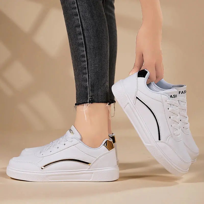 Women's white shoes, white slate lace-up casual flat shoes, PU leather walking shoes, thick sole, luxury outdoor fashion MedSurgery Store For Digital Health